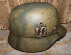 ナチスドイツ軍SSヘルメット、シェル&ライナー実物、リペイント