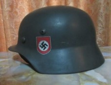 ナチスドイツ武装SS M35ヘルメット実物、ダブルデカール、ライナーレプリカ