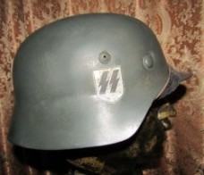 ナチス武装SSヘルメット実物、ダブルデカール、シェルのみ実物