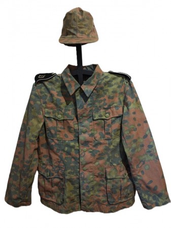 ナチスドイツ軍　武装SSプレーンツリー迷彩ジャケット+帽子　実物　極上品