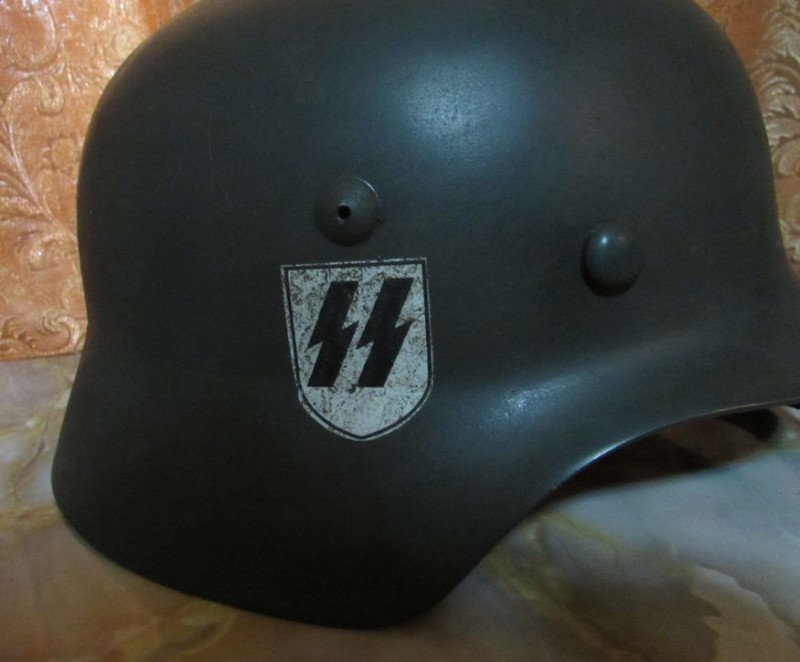 ナチスドイツ武装SS M35ヘルメット実物、ダブルデカール、ライナー 