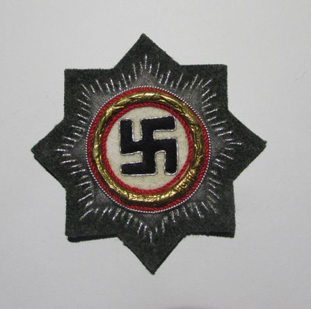 ナチスドイツ軍布製ジャーマンクロス、ゴールド、フィールドグレイ、レプリカ